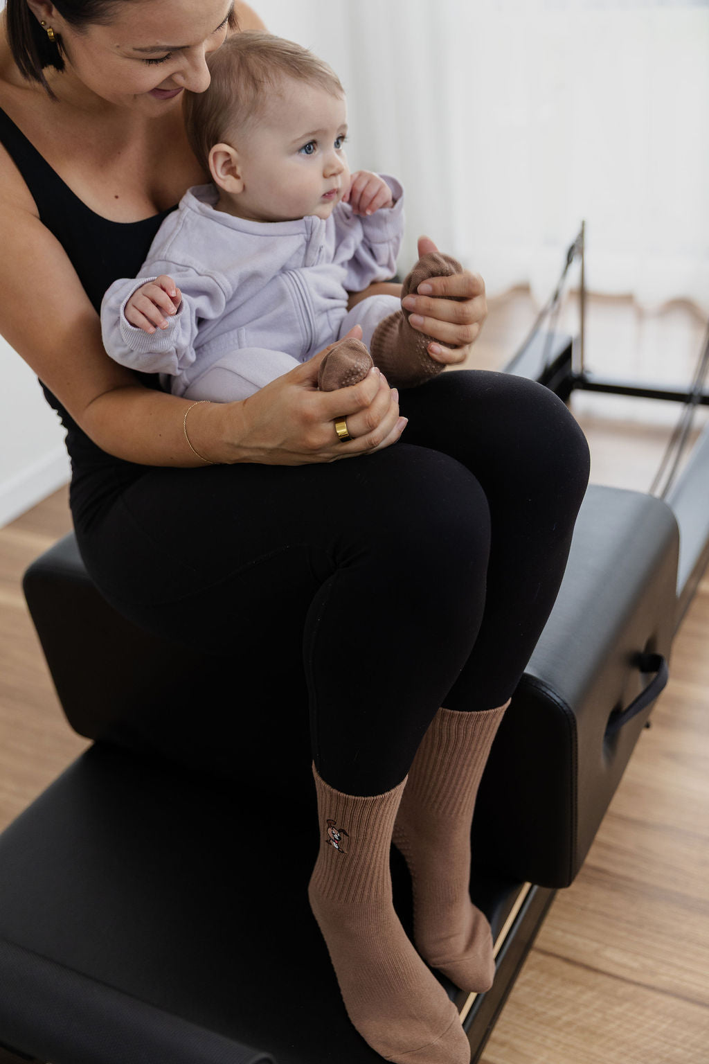 'Downward Dog' - Crew Socks - Brown