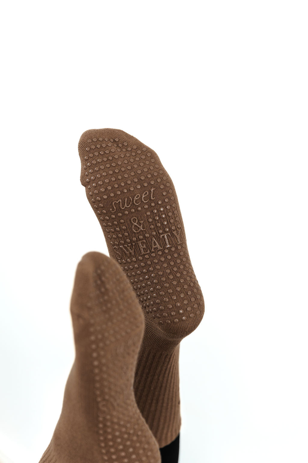 'Downward Dog' - Crew Socks - Brown