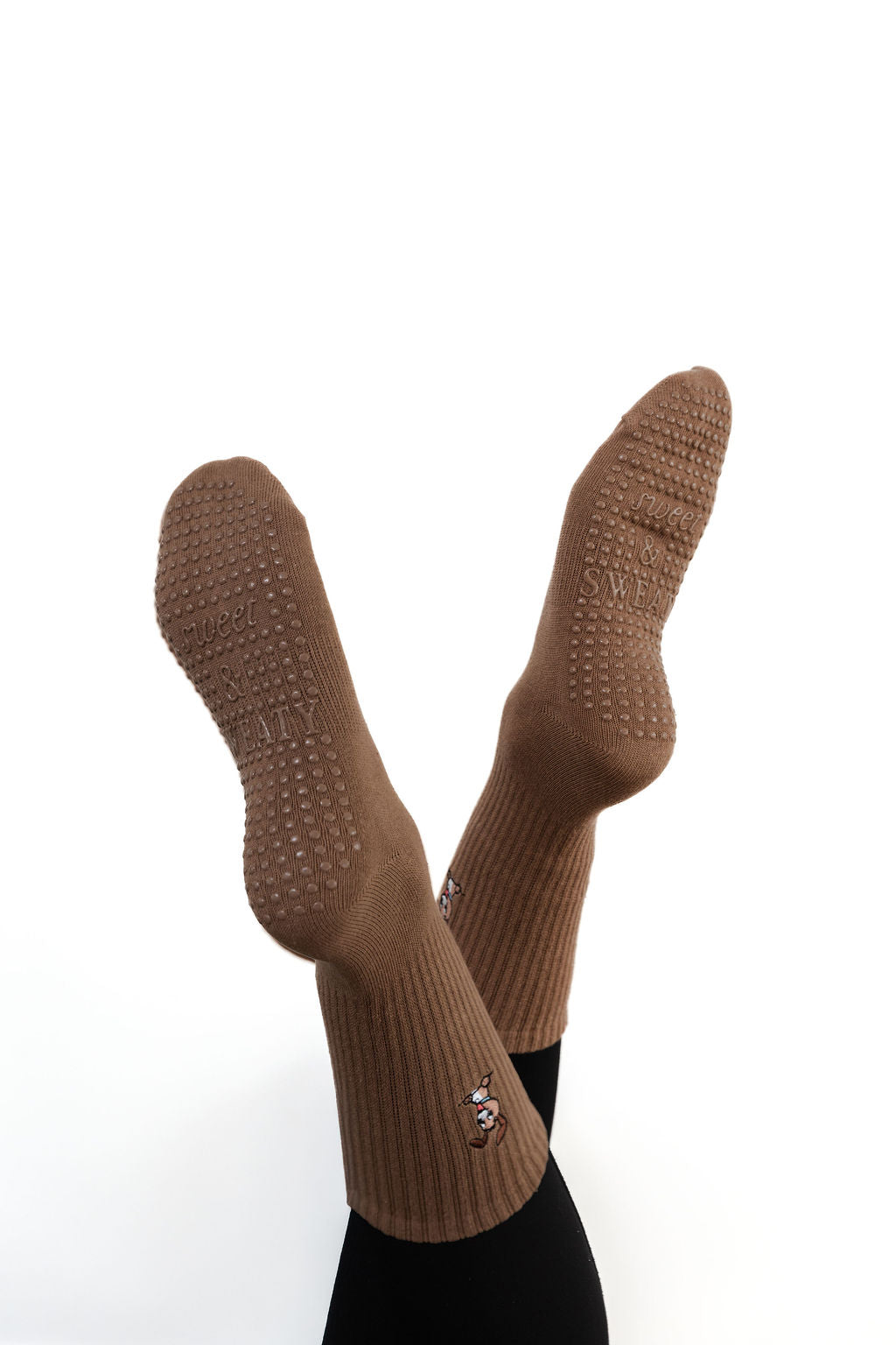 'Downward Dog' - Crew Socks - Brown